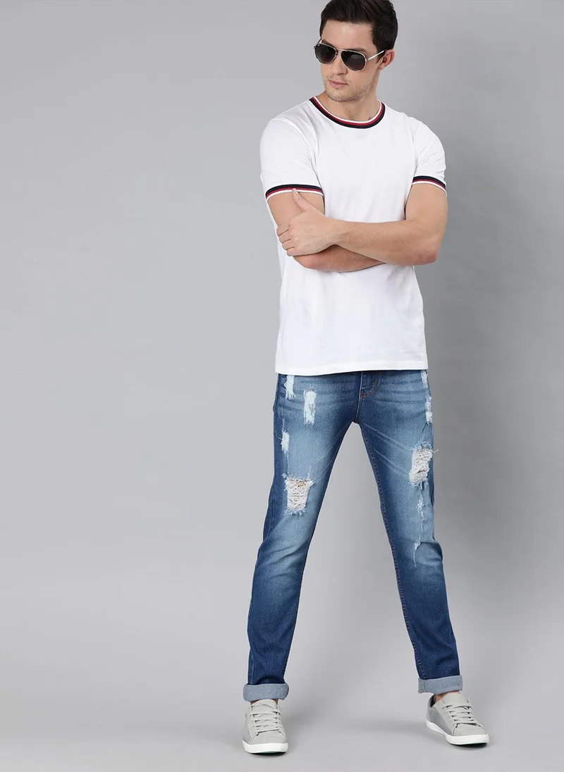 Urbano Fashion  Urbano Fashion Men's Blue Slim Fit Heavy Distressed/Torn Jeans for Men | Best Price UAE